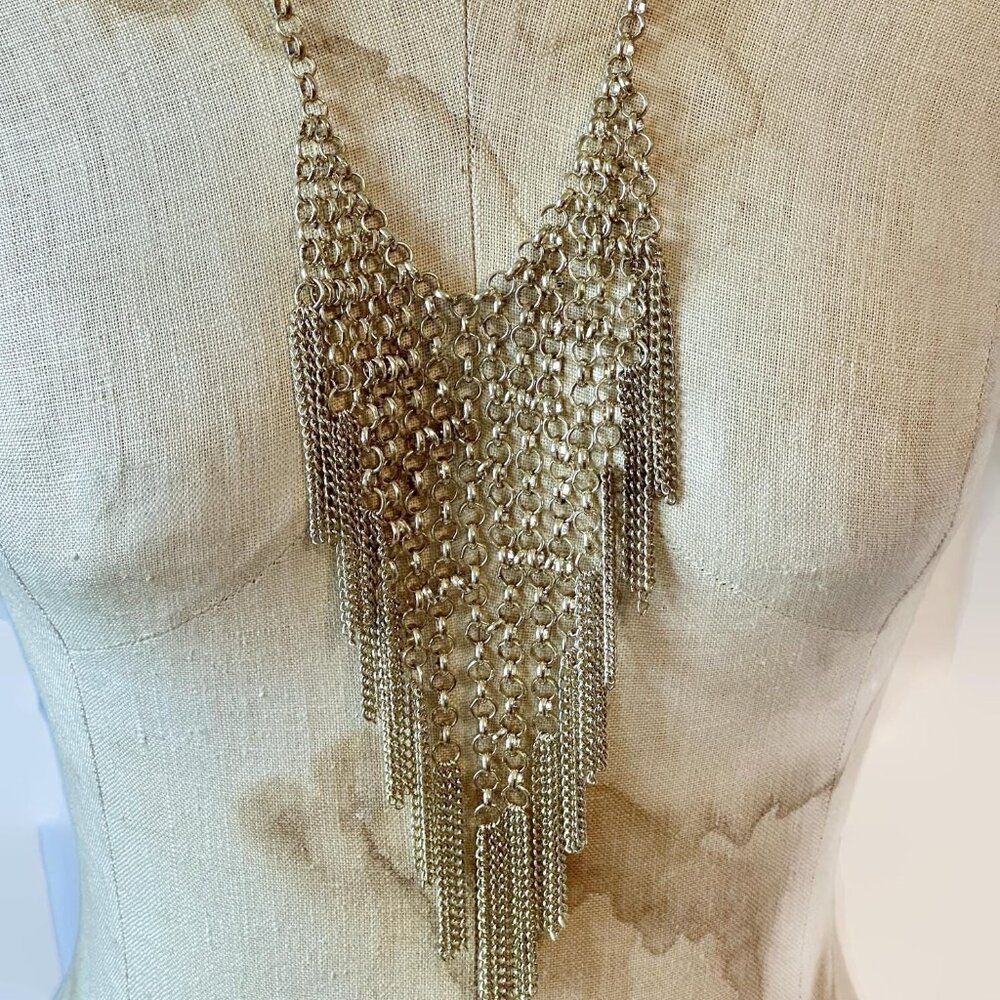 Vintage Bib Necklace, Chainmaille: Chainmail Gold Tone Boho Bohemian Renaissance - Picture 2 of 5